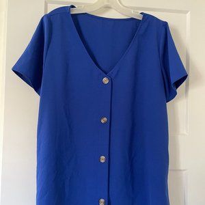 SHEIN Short-Sleeved Button Down Royal Blue XL (12) Shirt
